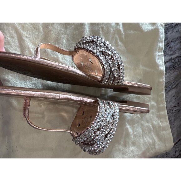 Badgley Mischka Rose Gold Rhinestone Embellished Sandals Womens Size 8 Leather U - Picture 4 of 8